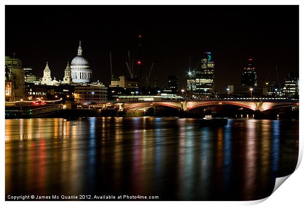 London Skyline at night Print by James Mc Quarrie