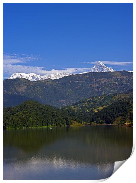 Machapuchare and Annapurna South from Begnas Lake, Print by Jacqi Elmslie