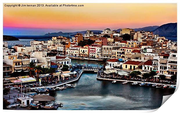 Agios Nikolaos At Sunset Print by Jim kernan