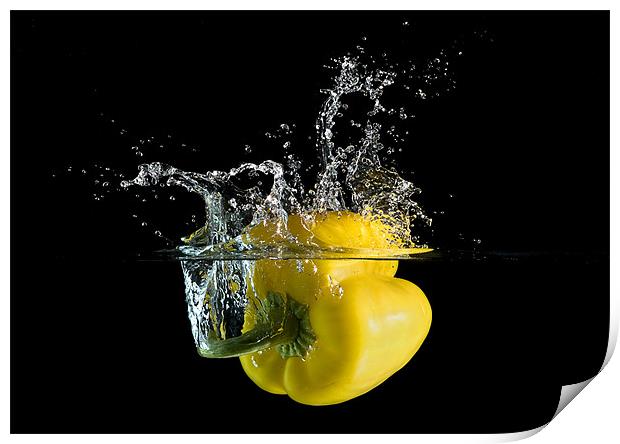 Yellow Pepper Splash Print by Mark Squirrel