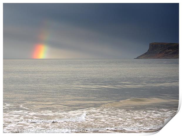 Rainbow lights on Fair Head Print by David McFarland