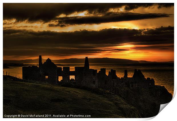 Sunset over Dunluce Castle Print by David McFarland