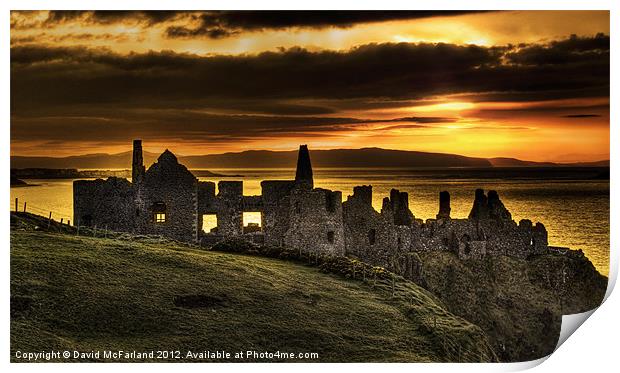 Sunset over majestic Dunluce Castle Print by David McFarland