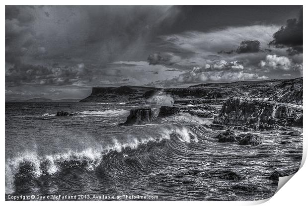 Ballycastle waves (mono) Print by David McFarland