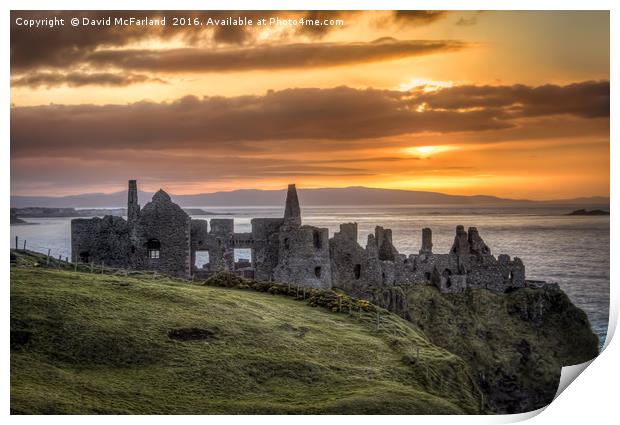 the day ends at Dunluce Castle Print by David McFarland