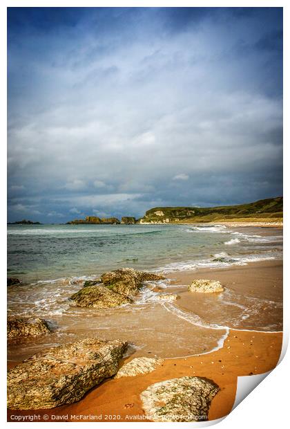 A walk on Whitepark Bay beach, Northern Ireland Print by David McFarland