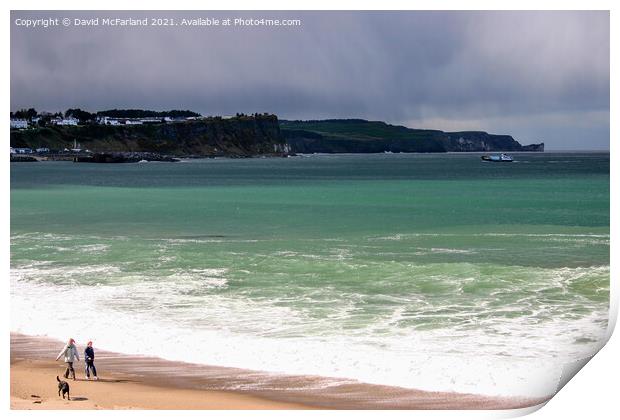 Walk the dog at Ballycastle, Northern Ireland Print by David McFarland