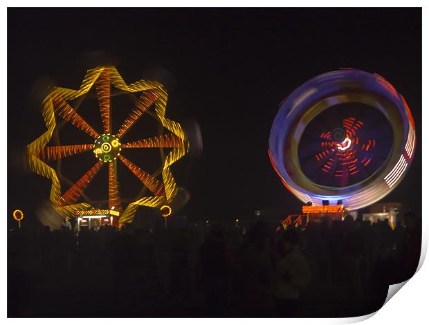 Fair Ground Rides at Night Print by Brian Roscorla