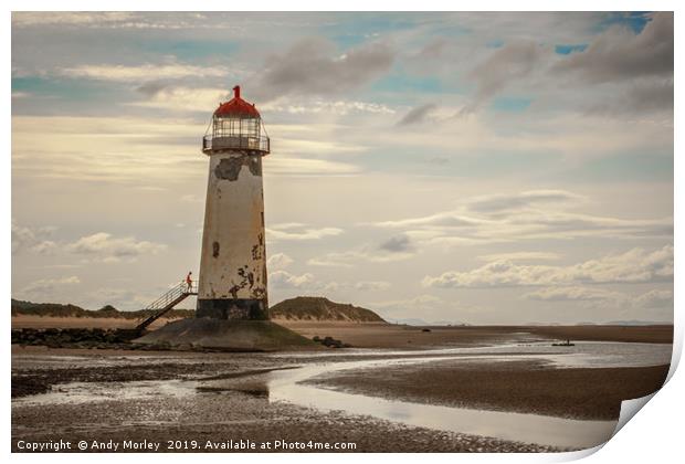 Lighthouse on Talacre Beach Print by Andy Morley