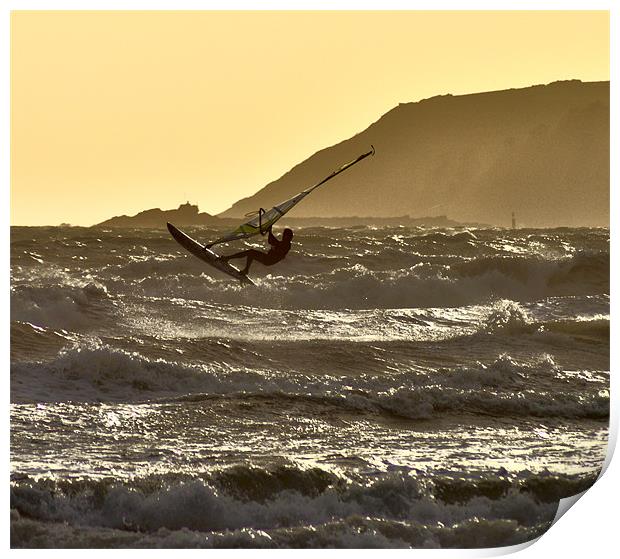 Windsurfing off Marazion Bay Print by C.C Photography