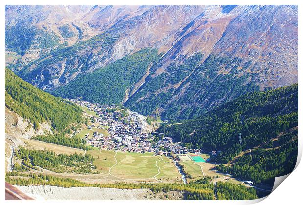 View over Saas Fee, Swiss Print by charlie Mellow