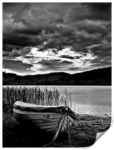 Wooden Boat , Loch Ard In B&W. Print by Aj’s Images