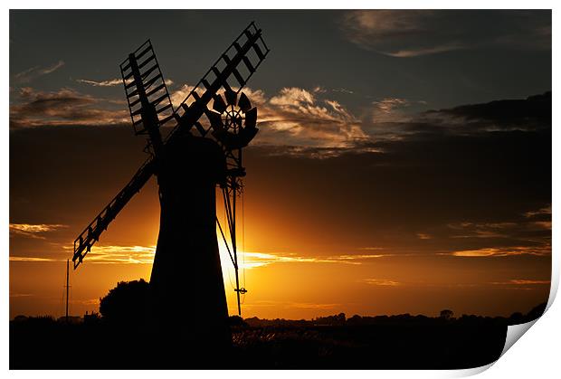 Sunsets behind Thurne Mill Print by Stephen Mole