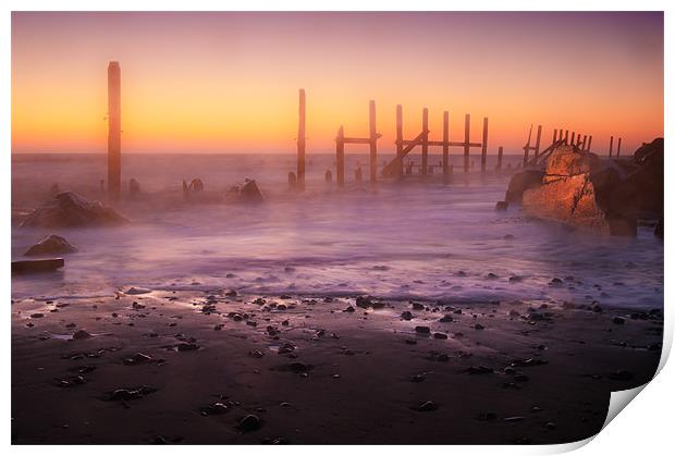 Sunrise at Happisburgh in Norfolk Print by Stephen Mole
