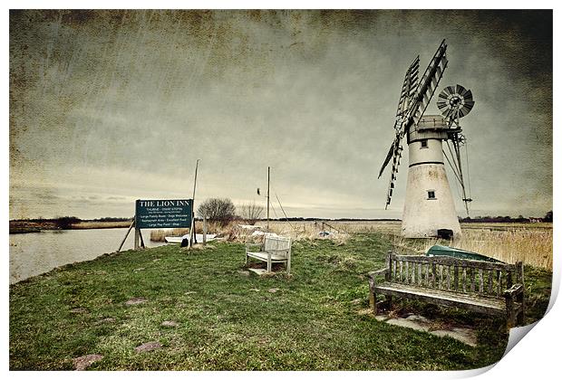 A textured Thurne Mill Print by Stephen Mole