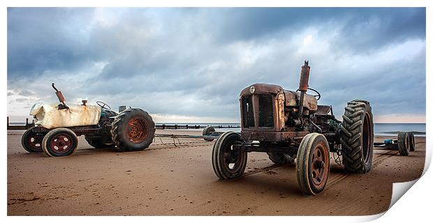 Two Tractors on Overstrand Beach Print by Stephen Mole