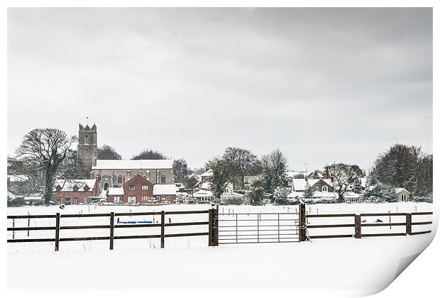 Ormesby Church in Snow Print by Stephen Mole