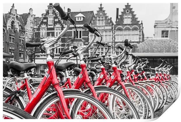 Red Bikes in Ghent Print by Stephen Mole