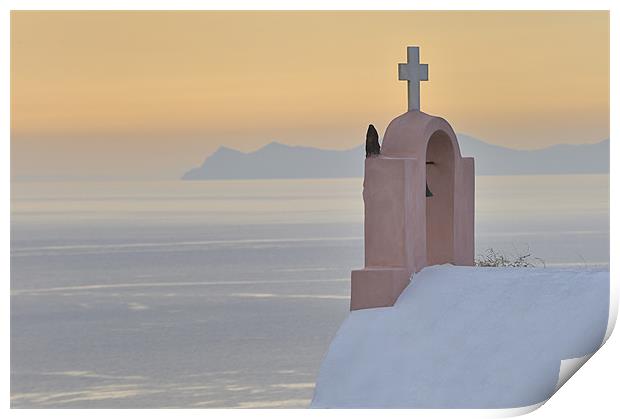 A cross in Thira, Santorini Print by Stephen Mole