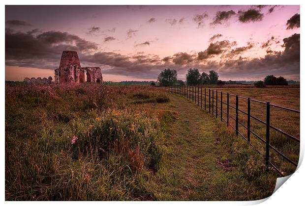 St Benets Abbey with fence Print by Stephen Mole
