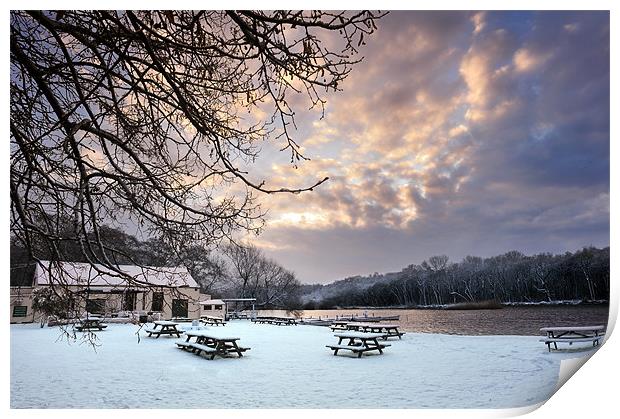 Benches in the snow Print by Stephen Mole