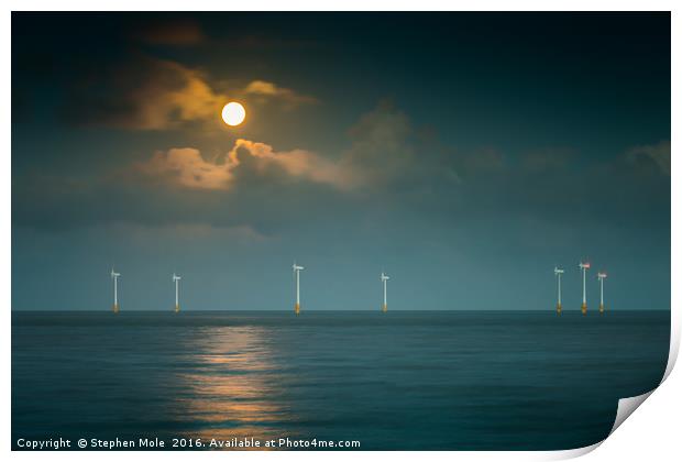 Supermoon rising from the North Sea at Caister Print by Stephen Mole
