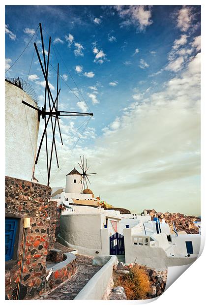 Greek windmills Print by Stephen Mole