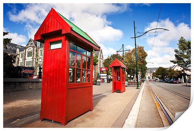 Red Telephone Boxes in Christchurch, New Zealand Print by Stephen Mole