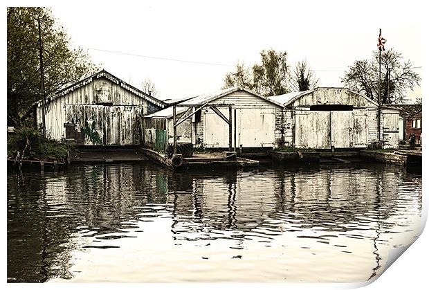 Faded boat sheds Print by Stephen Mole