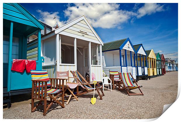 Deck chairs and beach huts Print by Stephen Mole