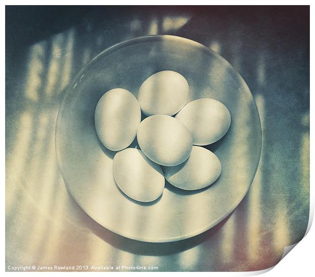 Eggs in a white bowl Print by James Rowland