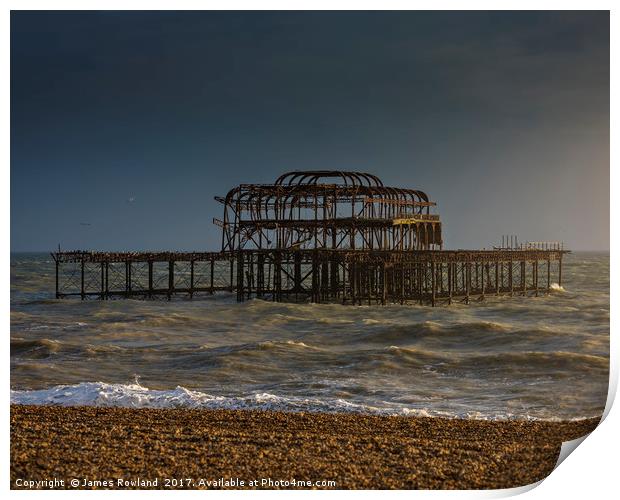 West Pier Ruins Print by James Rowland