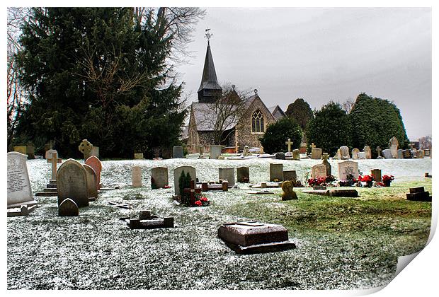 snowy grave yard Print by Dave Windsor