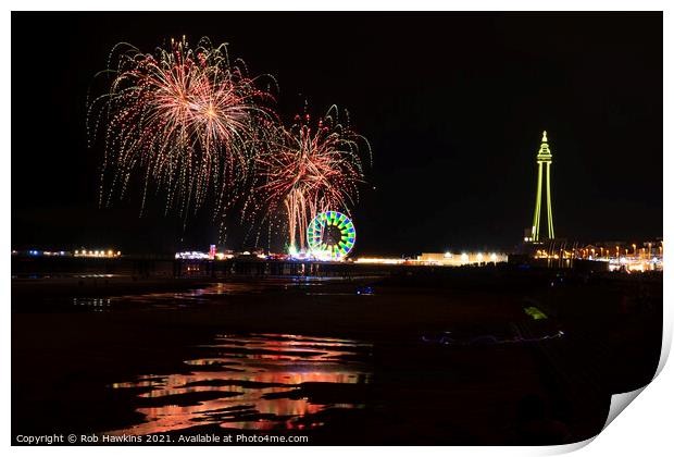 Blackpool fireworks Print by Rob Hawkins