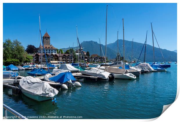 Spiez marina Print by Rob Hawkins