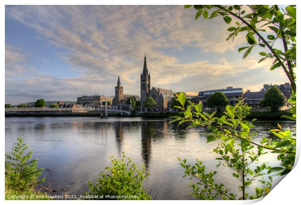 Inverness church reflections Print by Rob Hawkins