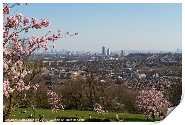 London sakura cityscape Print by Rob Hawkins