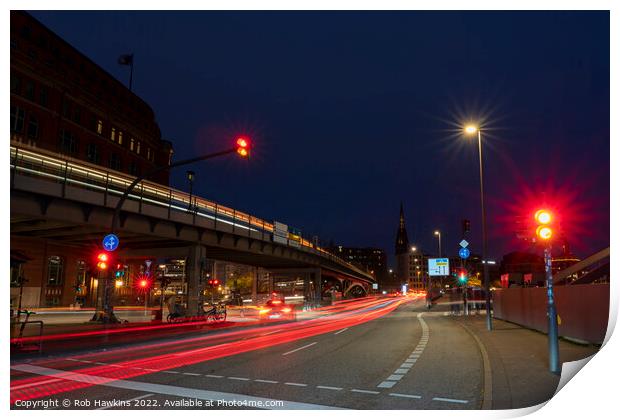 Hamburg Baumwall light trails  Print by Rob Hawkins