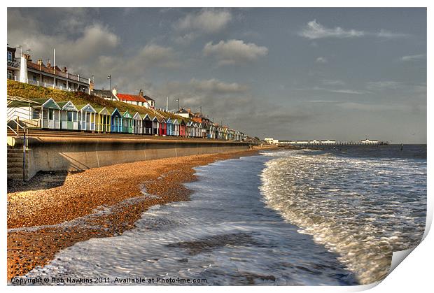 Southwold Beach & huts Print by Rob Hawkins