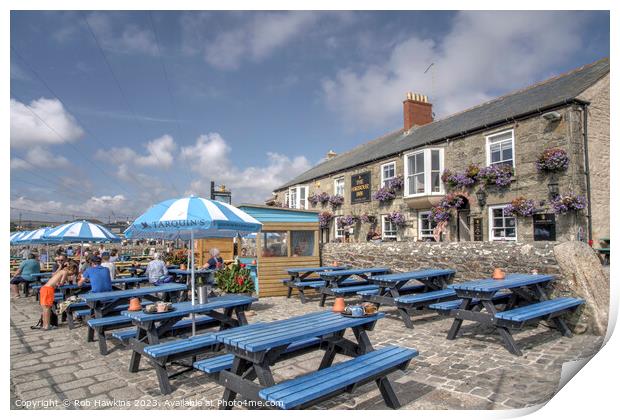 Porthleven Harbour Inn  Print by Rob Hawkins