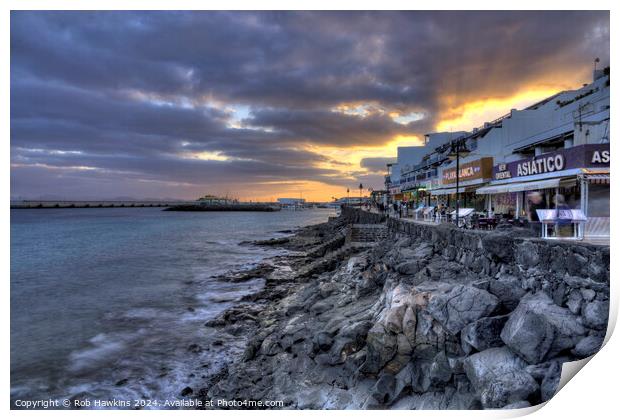 Playa Blanca promenade twilight Print by Rob Hawkins