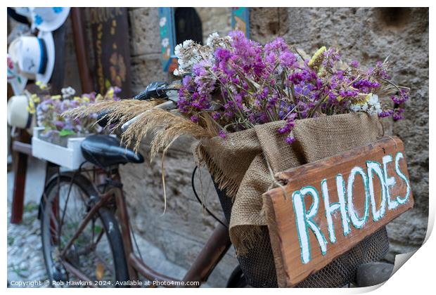 Rhodes Floral bike Print by Rob Hawkins