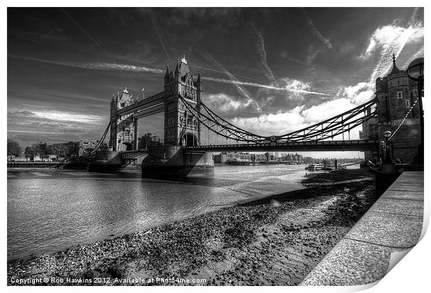 Tower Bridge in mono Print by Rob Hawkins