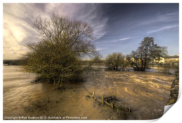 The Floods at Stoke Canon Print by Rob Hawkins