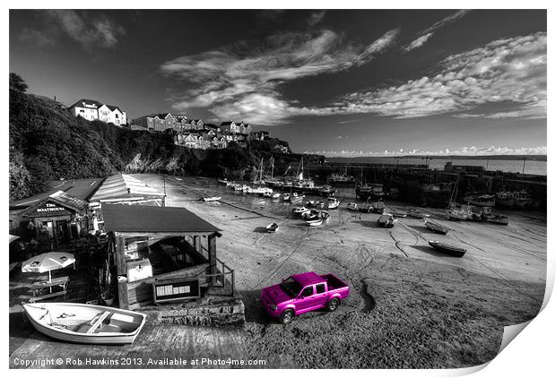 Newquay Harbour Pink Pickup Print by Rob Hawkins