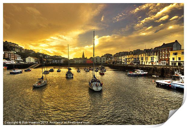 Ilfracombe Harbour at dusk Print by Rob Hawkins