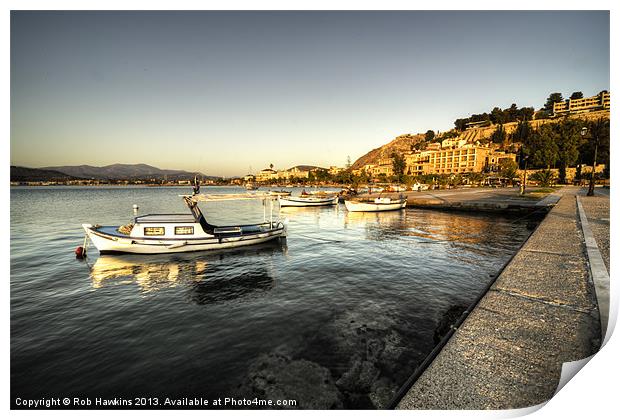 Nafplion Harbour at dusk Print by Rob Hawkins