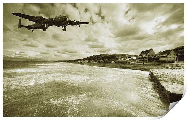 Lancaster over Omaha Beach Print by Rob Hawkins