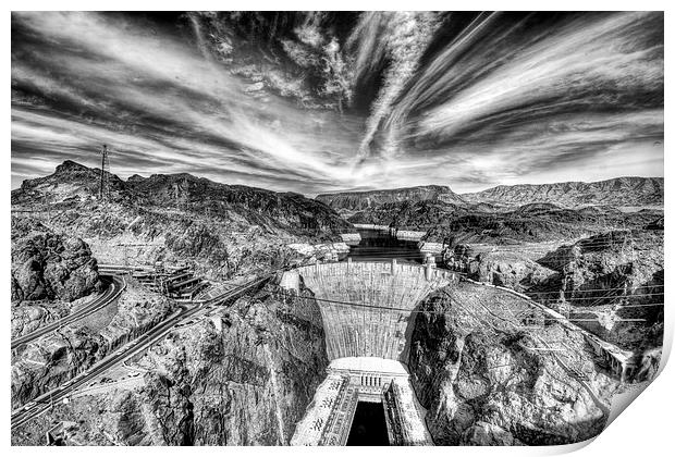 Hoover Dam in Mono Print by Rob Hawkins