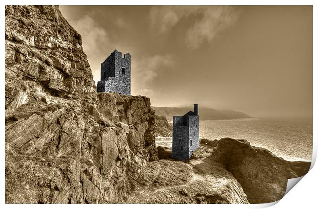 Crown Tin Mines Print by Rob Hawkins